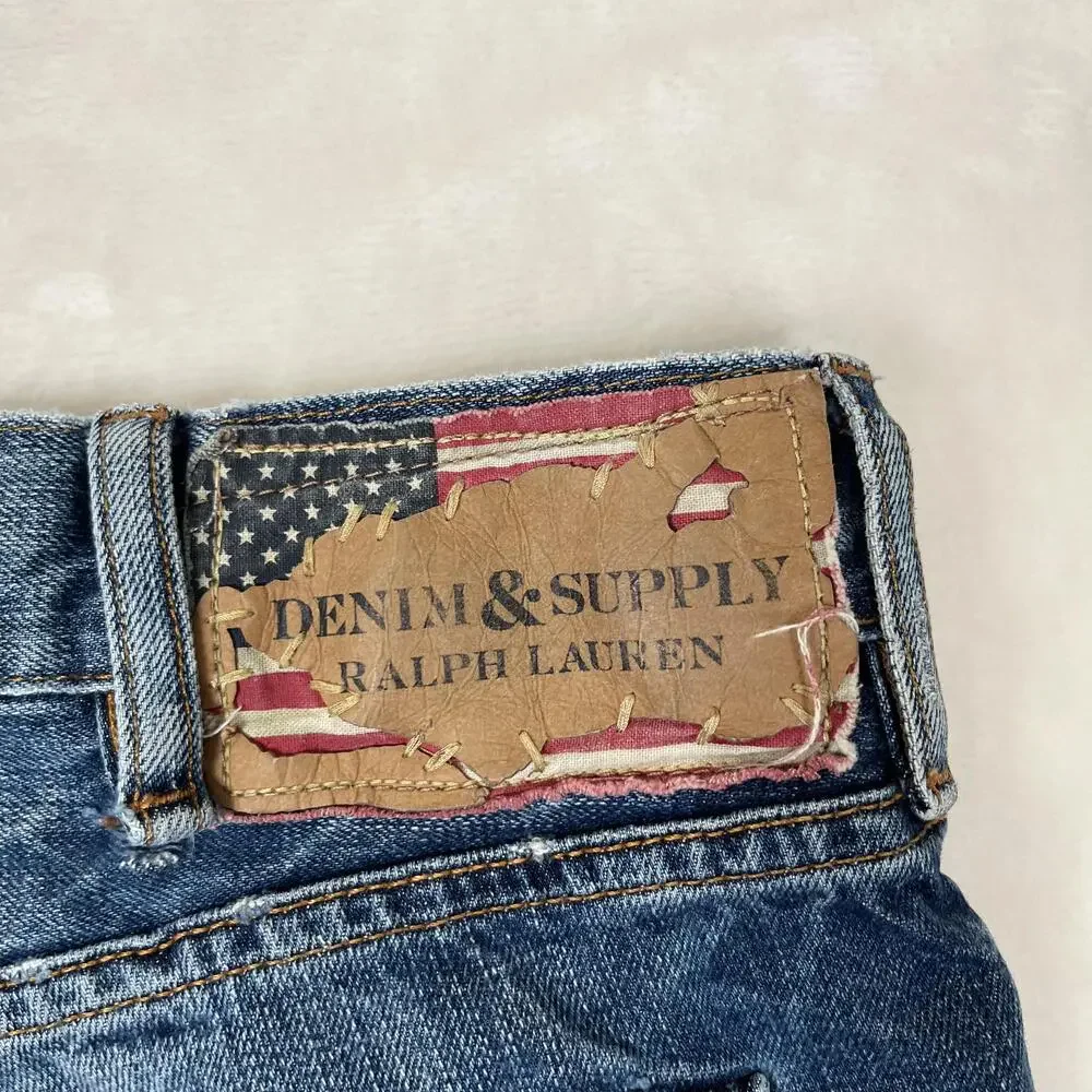 Denim & Supply Ralph Lauren Slouch Jeans Mens 38x32 Blue Distressed Straight